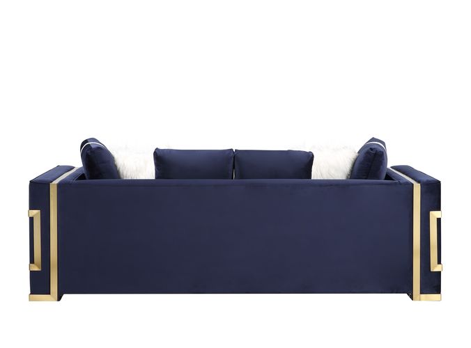 Virrux Sofa with 6 Pillows - Blue Velvet &amp; Gold