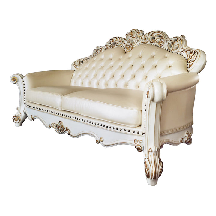 Vendome Sofa with 5 Pillows - Champagne Leatherette &amp; Antique Pearl