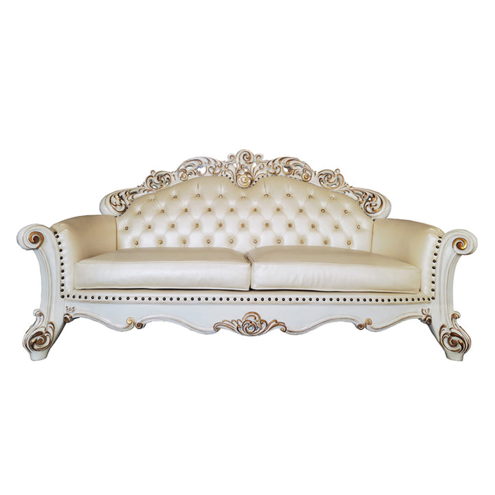 Vendome Sofa with 5 Pillows - Champagne Leatherette &amp; Antique Pearl