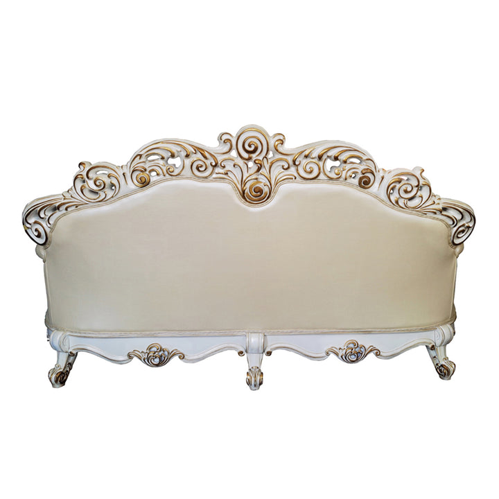 Vendome Sofa with 5 Pillows - Champagne Leatherette &amp; Antique Pearl