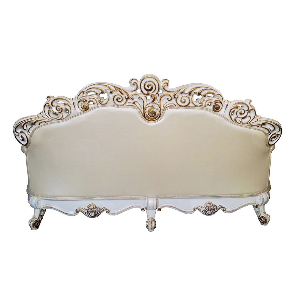 Vendome Sofa with 5 Pillows - Champagne Leatherette & Antique Pearl