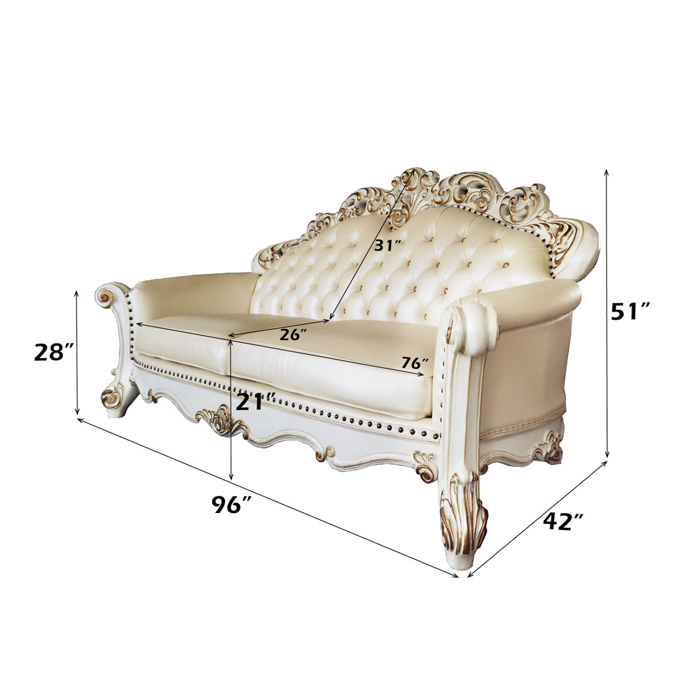 Vendome Sofa with 5 Pillows - Champagne Leatherette & Antique Pearl