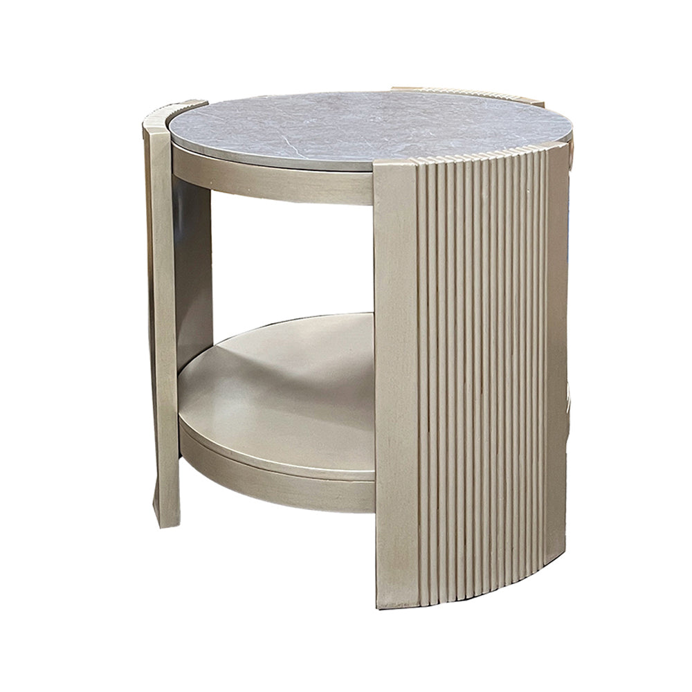 Kasa End Table - Sintered Stone & Champagne