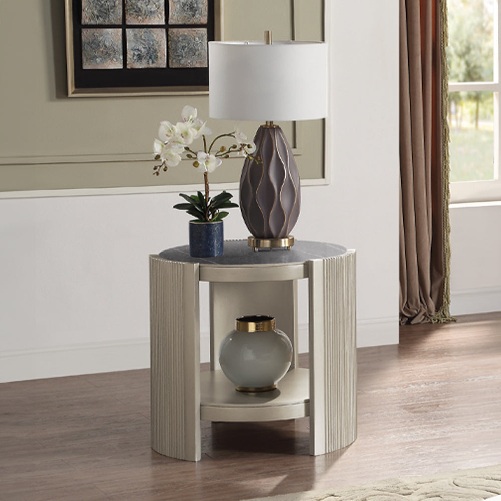 Kasa End Table - Sintered Stone & Champagne