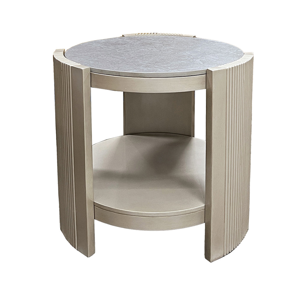 Kasa End Table - Sintered Stone & Champagne