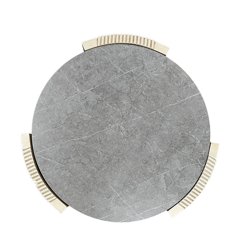Kasa End Table - Sintered Stone & Champagne