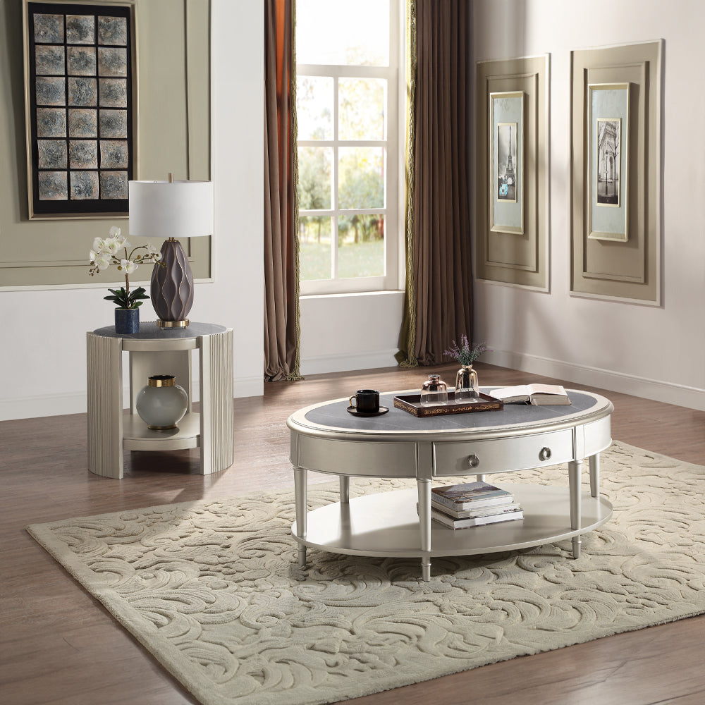 Kasa End Table - Sintered Stone & Champagne