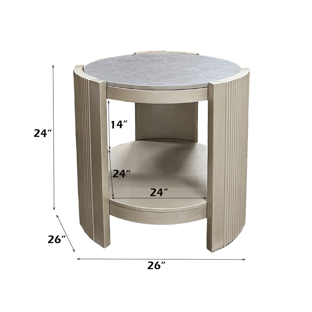 Kasa End Table - Sintered Stone & Champagne