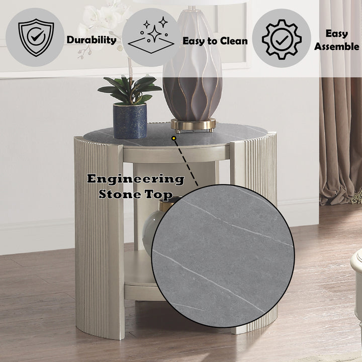 Kasa End Table - Sintered Stone &amp; Champagne