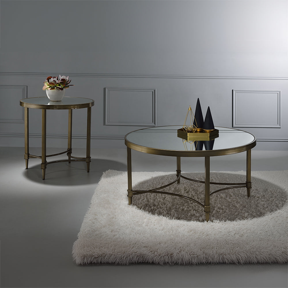 Aditya Coffee Table - Mirrored & Antique Brass