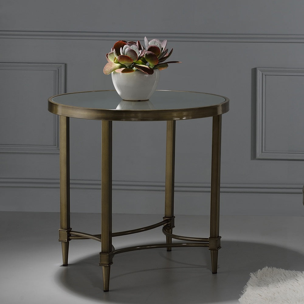 Aditya End Table - Mirrored & Antique Brass