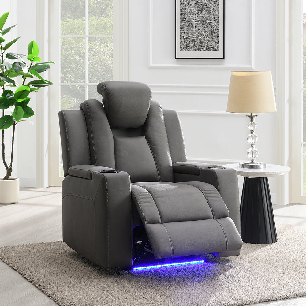 Leuco Power Motion Recliner with Cup Holder, Control, LED & Power Headrest