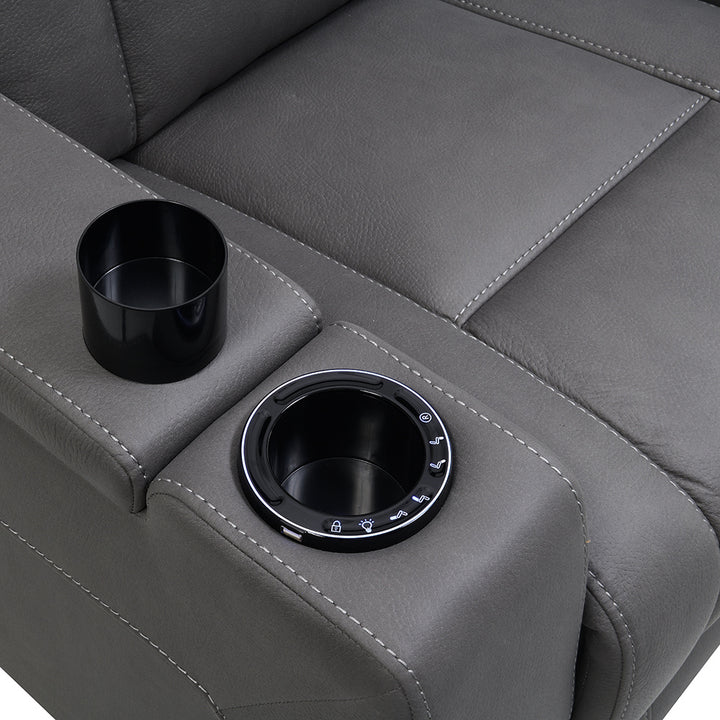 Leuco Power Motion Recliner with Cup Holder, Control, LED &amp; Power Headrest