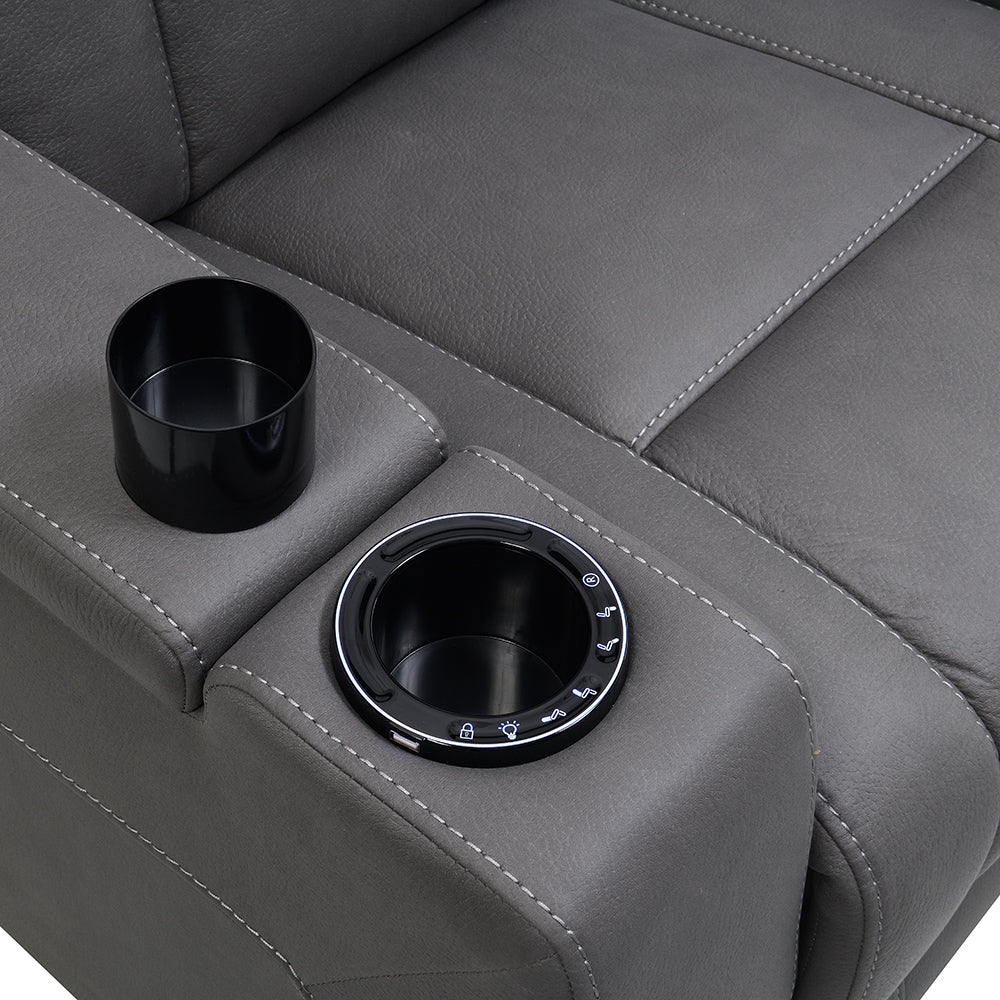 Leuco Power Motion Recliner with Cup Holder, Control, LED & Power Headrest
