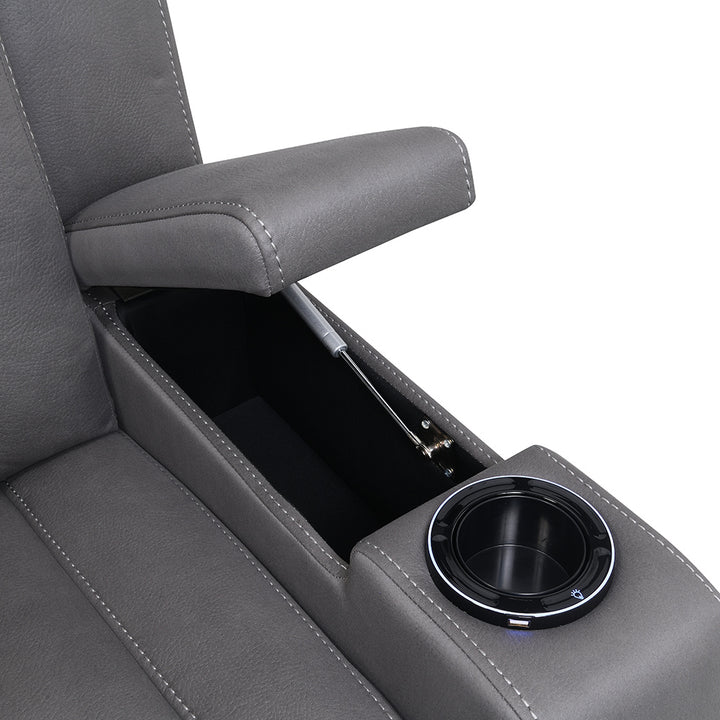Leuco Power Motion Recliner with Cup Holder, Control, LED &amp; Power Headrest