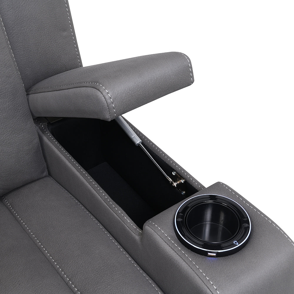 Leuco Power Motion Recliner with Cup Holder, Control, LED & Power Headrest