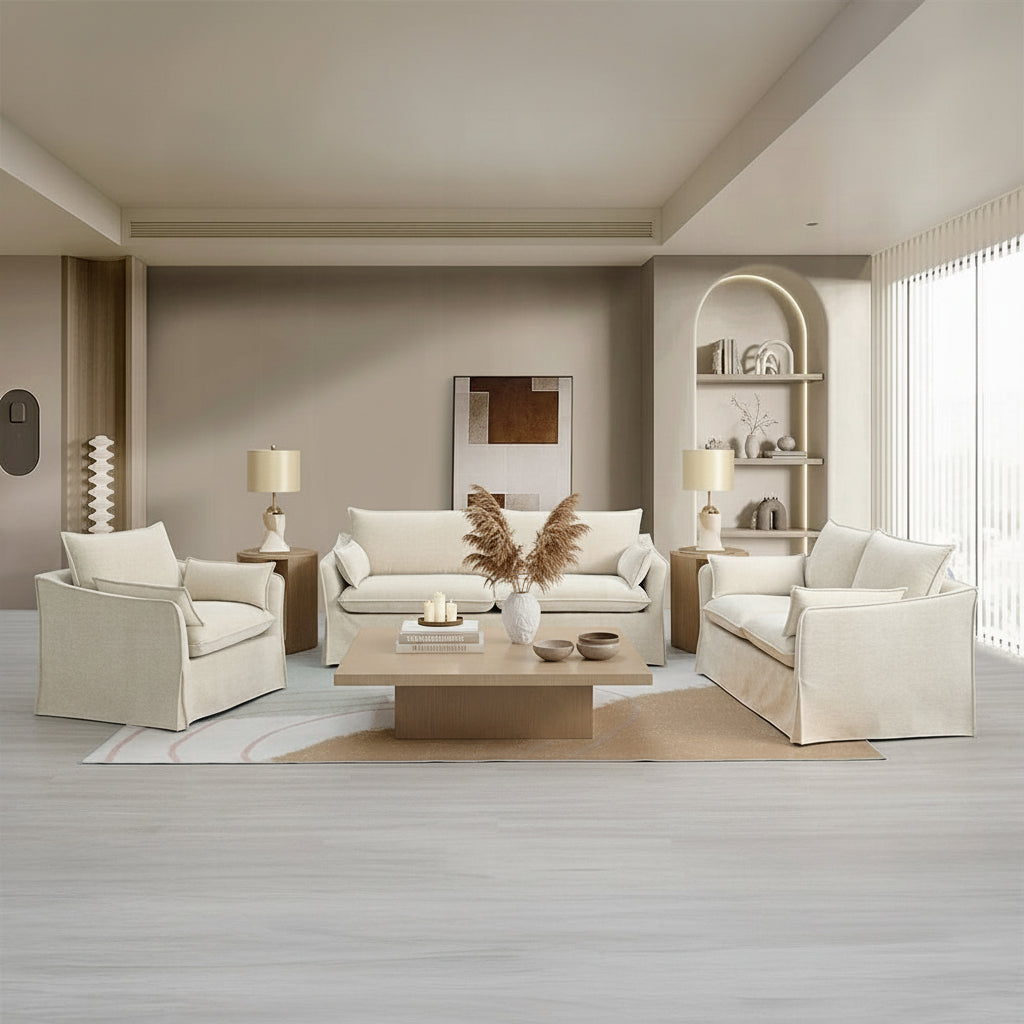 Modern Slipcover Shane Loveseat with Pocket Coil Seating & Accent Pillows