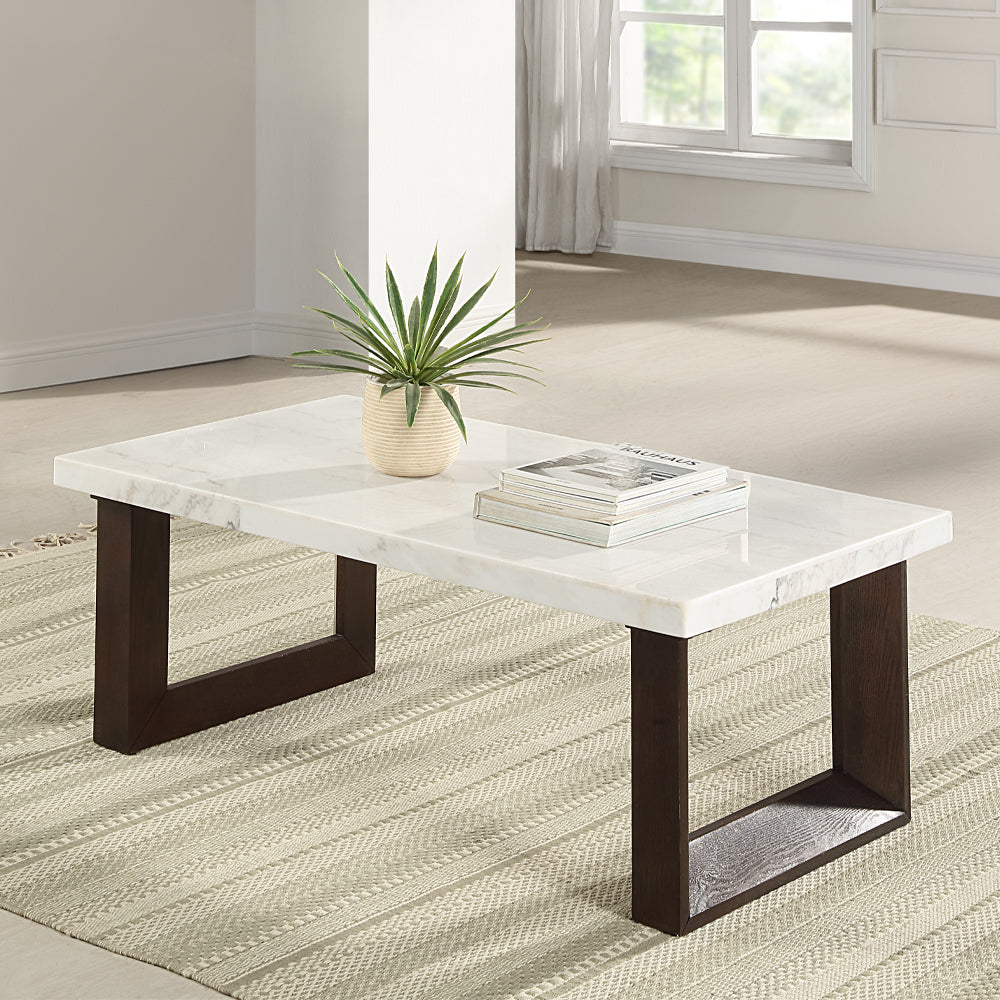 Edwyn Coffee Table with Marble Top - Natural Marble & Espresso