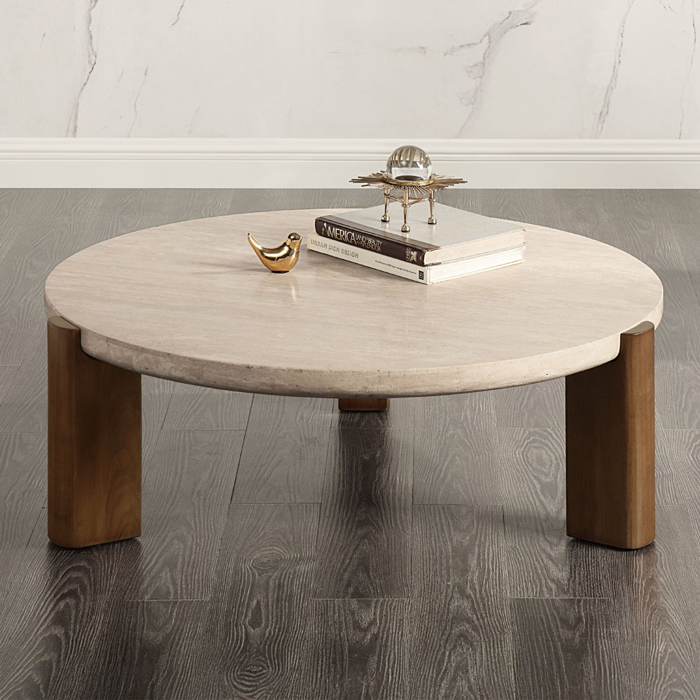 Leonardo Coffee Table - Travertine Top & Dark Oak