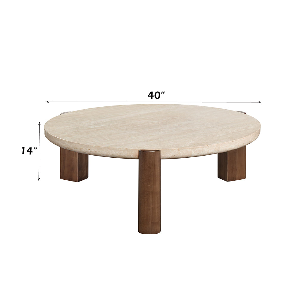 Leonardo Coffee Table - Travertine Top & Dark Oak