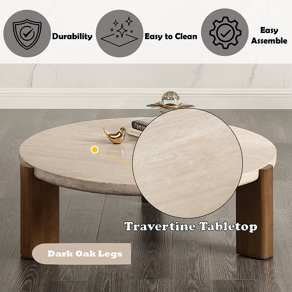 Leonardo Coffee Table - Travertine Top & Dark Oak