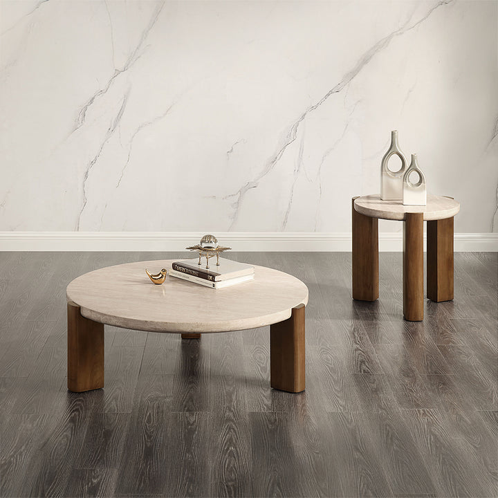 Leonardo Coffee Table - Travertine Top &amp; Dark Oak