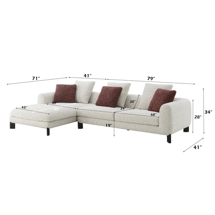 Mardi Sectional Sofa with 6 Pillows
