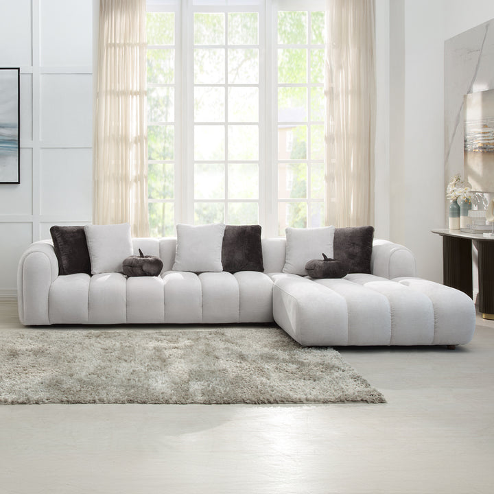 Manilla Sectional Sofa with 8 Pillows - Ivory White Linen