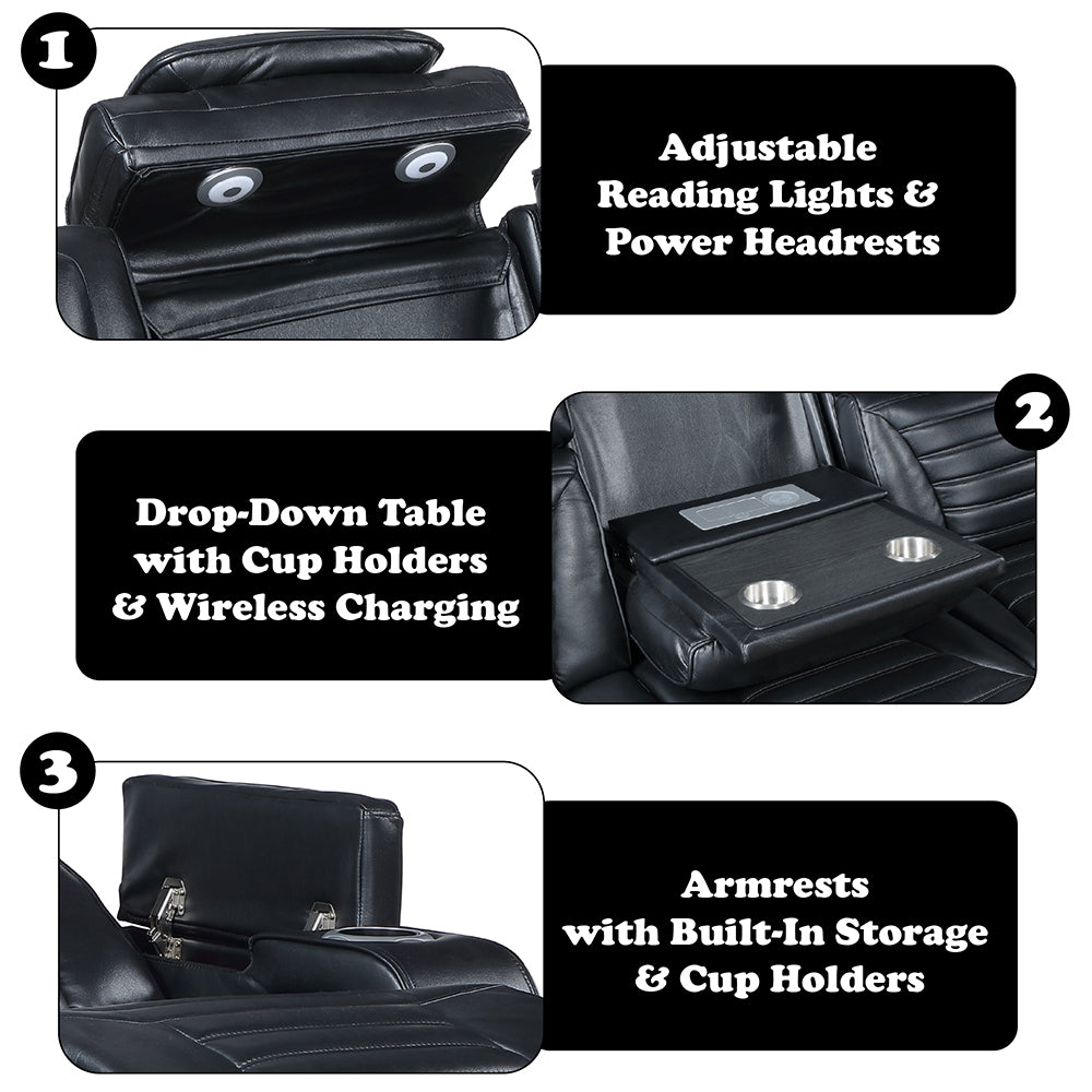 Ephron Power Motion Sofa with Dropdown Table, Wireless Charging, Reading Light, Power Headrests & LED