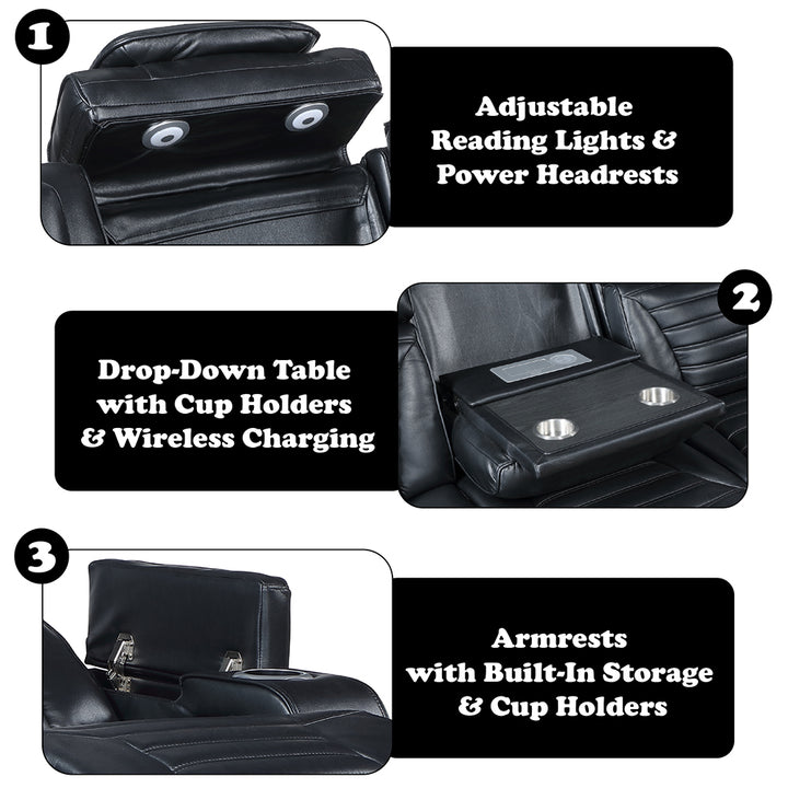 Ephron Power Motion Sofa with Dropdown Table, Wireless Charging, Reading Light, Power Headrests &amp; LED