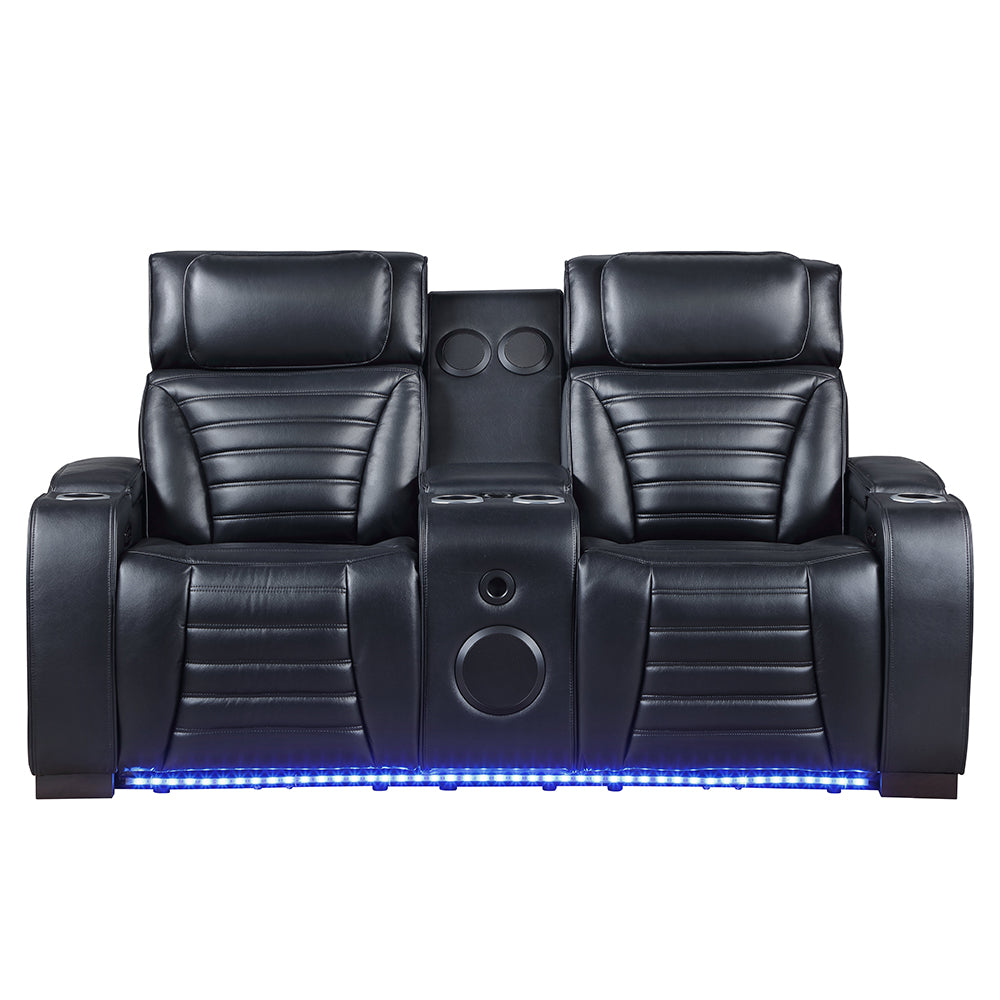 Ephron Power Motion Loveseat with  Console, Power Headrests, LED & Speakers