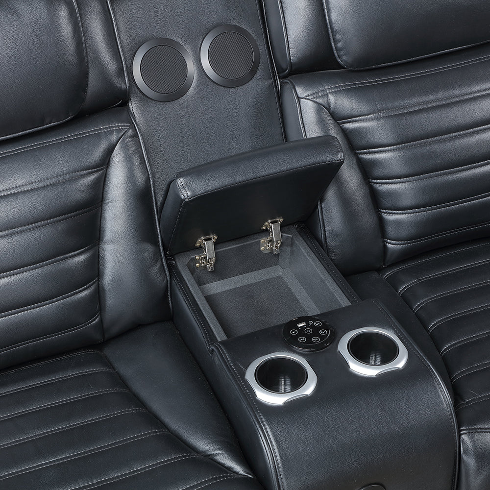 Ephron Power Motion Loveseat with  Console, Power Headrests, LED & Speakers