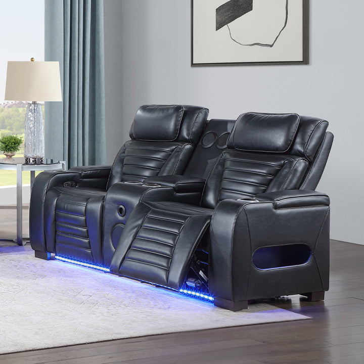 Ephron Power Motion Loveseat with  Console, Power Headrests, LED &amp; Speakers
