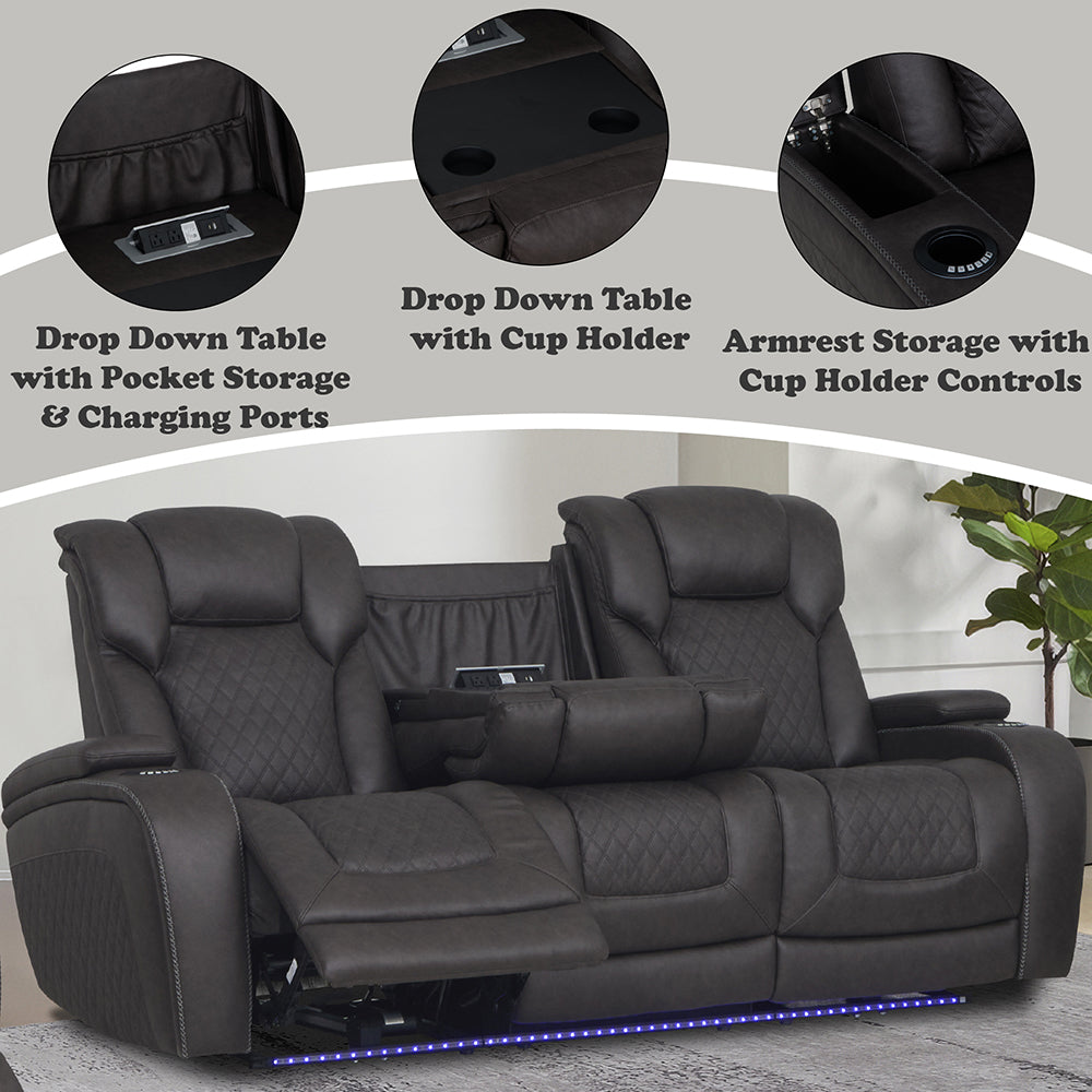 Wendell Power Motion Sofa with Dropdown Table, Storage, USB & LED