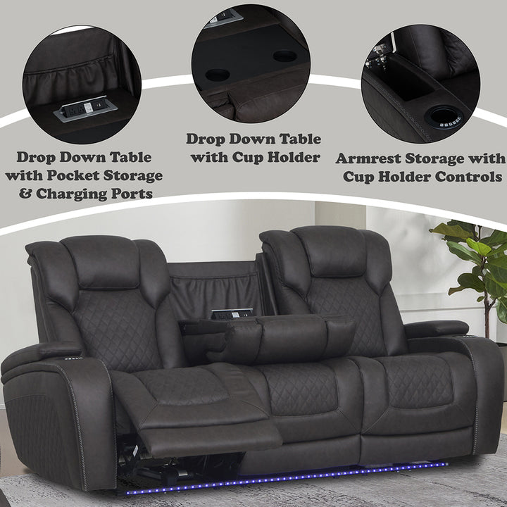 Wendell Power Motion Sofa with Dropdown Table, Storage, USB &amp; LED