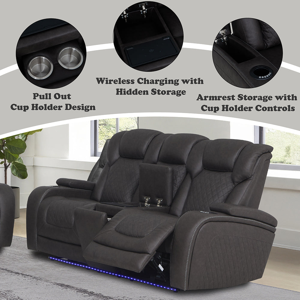 Wendell Power Motion Loveseat with Console, Wireless Charger, Storage, USB & LED