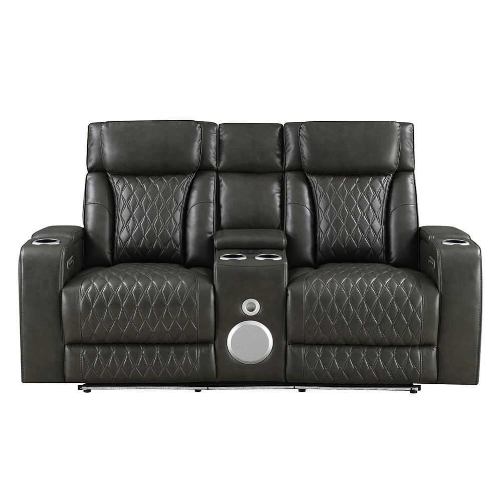 Taddeo Power Motion Loveseat with Console, Speaker, USB, Wireless Charger & LED