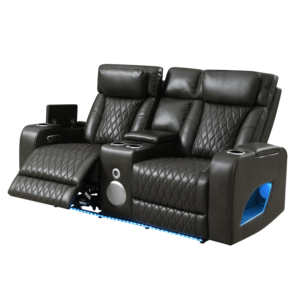 Taddeo Power Motion Loveseat with Console, Speaker, USB, Wireless Charger & LED
