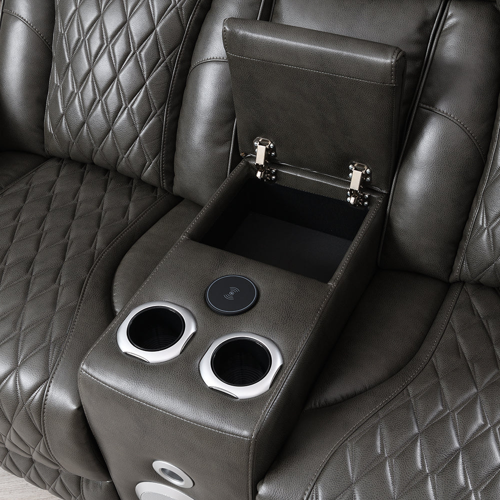 Taddeo Power Motion Loveseat with Console, Speaker, USB, Wireless Charger & LED