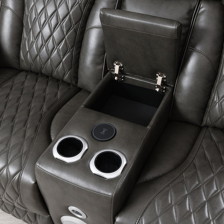 Taddeo Power Motion Loveseat with Console, Speaker, USB, Wireless Charger & LED