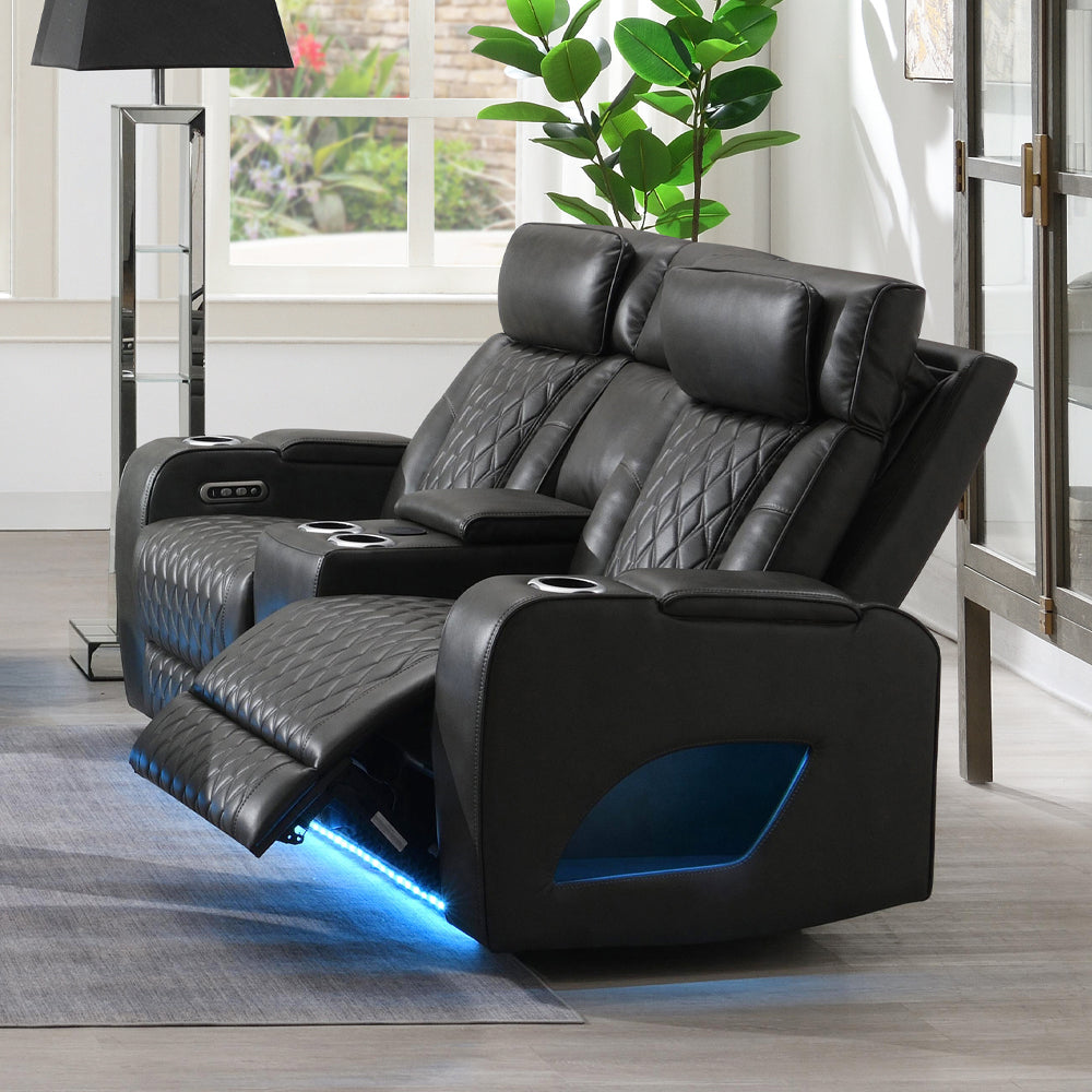 Taddeo Power Motion Loveseat with Console, Speaker, USB, Wireless Charger & LED