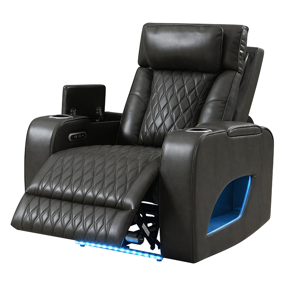 Taddeo Power Motion Recliner with Power Headrest, USB, Wireless Charger & LED