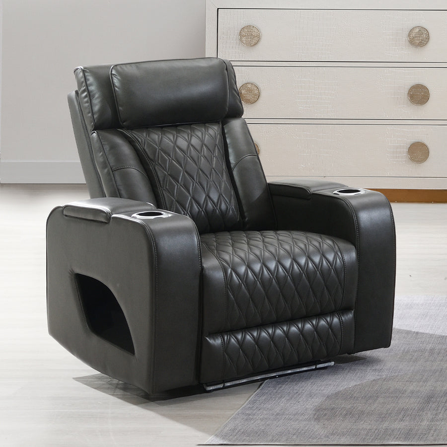 Taddeo Power Motion Recliner with Power Headrest, USB, Wireless Charger & LED