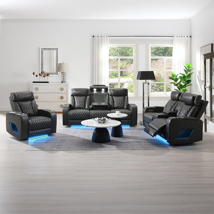 Taddeo Power Motion Recliner with Power Headrest, USB, Wireless Charger &amp; LED