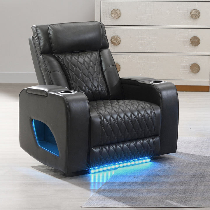 Taddeo Power Motion Recliner with Power Headrest, USB, Wireless Charger &amp; LED