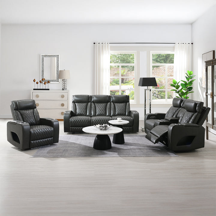 Taddeo Power Motion Recliner with Power Headrest, USB, Wireless Charger &amp; LED