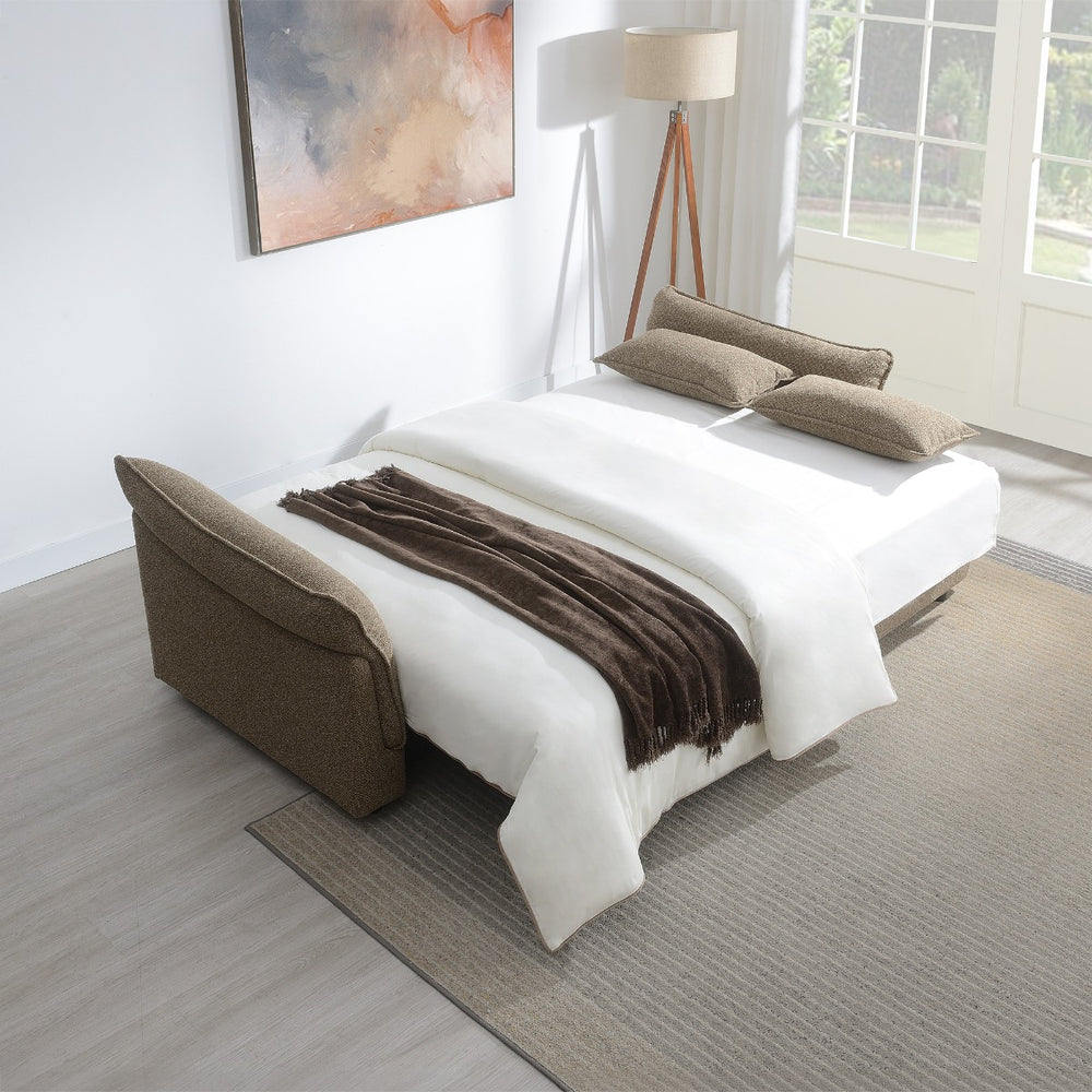 Turpin Sofa with Sleeper, 2 Pillows & Storage - Brown Boucle