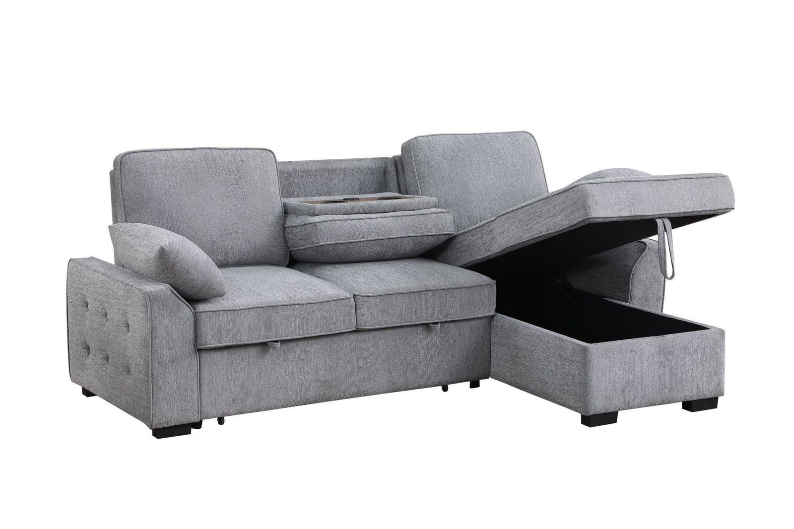 Mackenzie 91" Light Gray Chenille Sleeper Sectional with Storage Chaise & USB Sleeper Sectional modern furniture Contempo Furniture