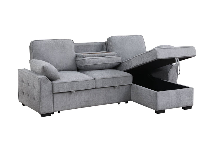 Mackenzie 91" Light Gray Chenille Sleeper Sectional with Storage Chaise &amp; USB Sleeper Sectional modern furniture Contempo Furniture