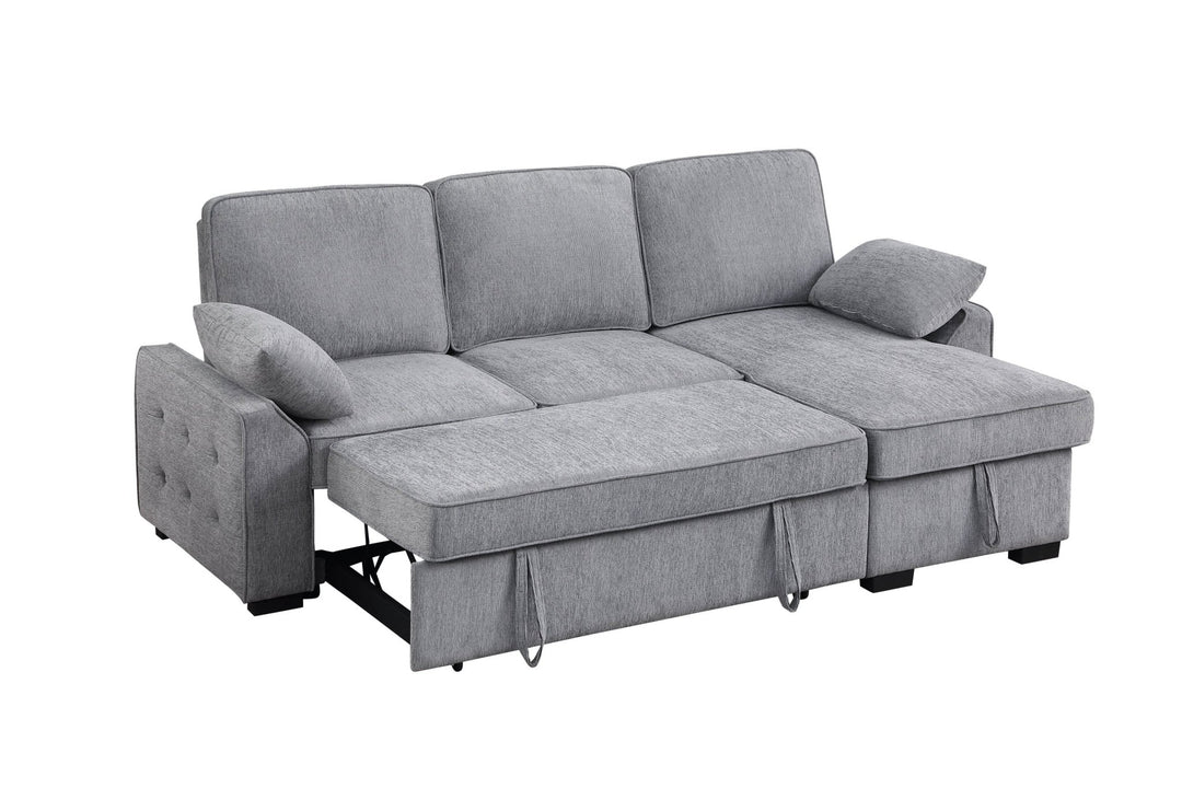 Mackenzie 91" Light Gray Chenille Sleeper Sectional with Storage Chaise & USB Sleeper Sectional modern furniture Contempo Furniture